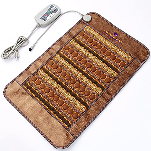 ThermoGem Infrared Heat Amethyst Tourmaline Jade Pad - Medium 32"L x 20"W - Thin & Flexible - Adjustable Heating 86-158°F (30-70°C) - Natural Crystals - Negative Ions - Hot Stone Mat MediCrystal