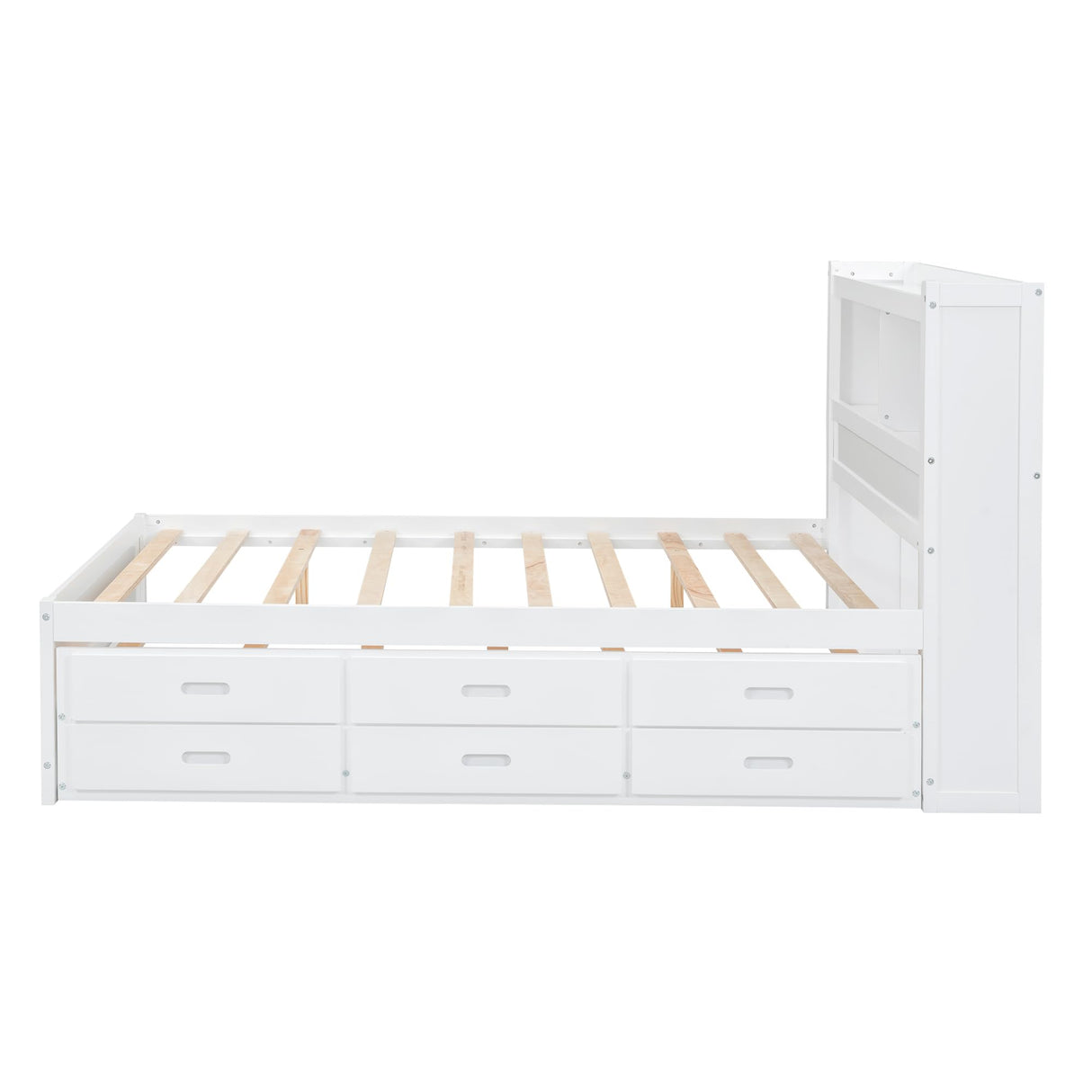 Harper & Bright Designs Full Size Platform Bed with Trundle, Drawers and Bookcase Headboard with USB Plugs, Hardwood Full Size Bed Frame, No Box Spring Needed - White Harper & Bright Designs