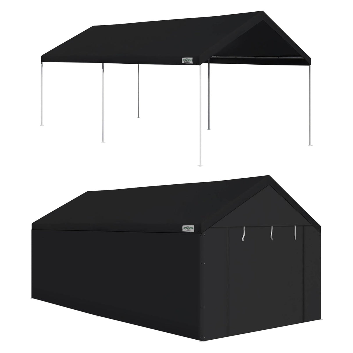 Caravan Canopy Domain 10 x 20 Foot Durable Portable Garage Carport Canopy Car Tent Sidewalls with Dual Zippers and Roll Up Door, Black (Anchor/Mounting Materials + Sidewalls Included) Caravan