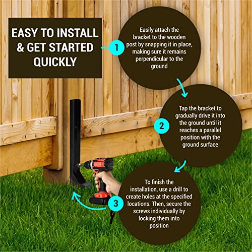 WIMART Fence Post Repair Kit, Heavy Duty Steel Fence Post Anchor Ground Spike for Repair Tilted, Broken Wood Fence Post (Black - Set 4) WIMART