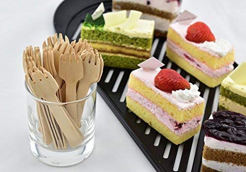 Gmark 4" Mini Wooden Spork 100 ct, Biodegradable Compostable Birchwood Fork Spoon 2-in-1 Utensil (100pcs/bag) GM1058A Gmark