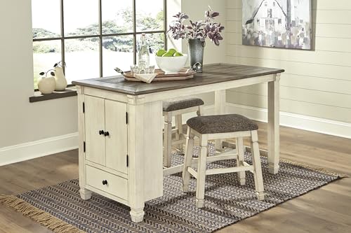 Signature Design by Ashley Bolanburg Farmhouse 24" Counter Height Upholstered Barstool, 2 Count, Whitewash Signature Design by Ashley