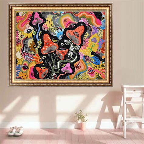KTHOFCY 5D DIY Diamond Painting Kits for Adults Kids Trippy Mushroom Full Drill Embroidery Cross Stitch Crystal Rhinestone Paintings Pictures Arts Wall Decor Painting Dots Kits 15.7X11.8 in KTHOFCY