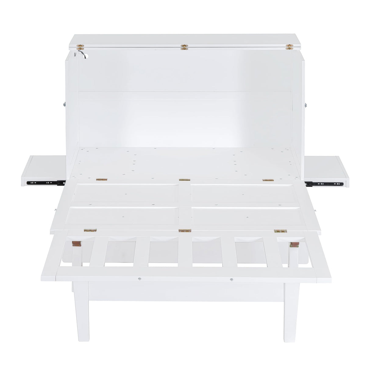 Ball & Cast Murphy Bed Full Szie,Cabinet Hideaway with USB Port and Removable Shelves,Wall Bed W/ 2 Movable Desks,can be Folded,Platform Bedframe for Kids Bedroom,Student Dorms,White Ball & Cast