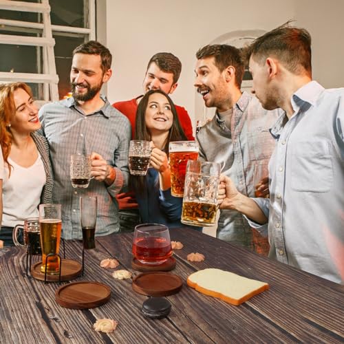 4 Pcs Wood Coasters for Drinks Absorbent, Wooden Coasters with Holder, Drink Coasters for Coffee Table, Absorbent Coaster Set for Table Protection Drink Coasters for Farmhouse, Office, Bar Mckanti