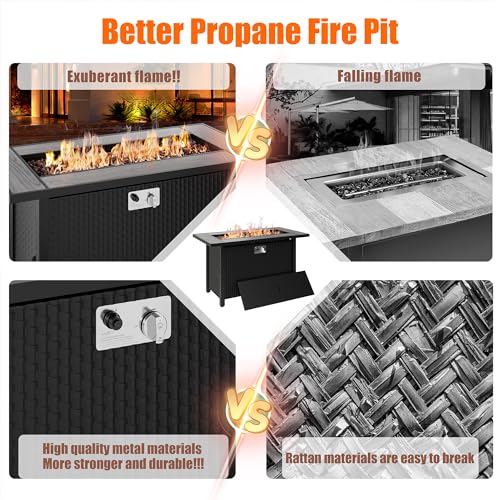 Walsunny 45 inch Outdoor Propane Fire Pit 50,000 BTU Gas Fire Pit Table with Lid, Lava Rock, Waterproof Cover, Rectangle Gas Firepit Table for Garden/Patio, CSA Certification Shintenchi
