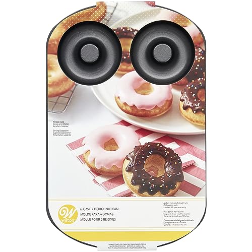 Wilton 6-Cavity Doughnut Baking Pan, Makes Individual Full-Sized 3 3/4" Donuts or Baked Treats, Non-Stick and Dishwasher Safe, Enjoy or Give as Gift, Metal (1 Pan) Wilton