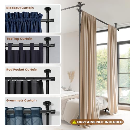 Gonnrly Room Divider Tension Rod No Drill, Adjustable 35-100" W x 43-120" H Freestanding Pole for Privacy,Room Divider Curtains,Black gonnrly