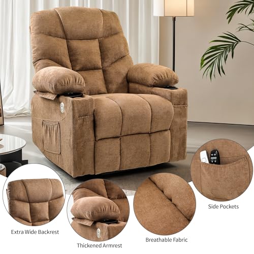 YITAHOME Power Lift Recliner Chair for Elderly with Vibration Massage and Lumbar Heating, Electric Lift Recliner Single Sofa with Side Pocket, Two Cup Holders and USB Charge Port for Living Room,Brown YITAHOME