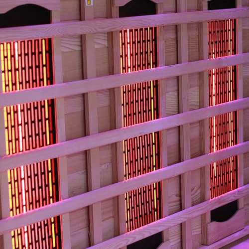 ZONEMEL Indoor Luxury Sauna – Dual Dry & Wet System, Canadian Red Cedar, Infrared Carbon Heating, 4-5 Person, 220V, 6KW Harvia Stove, 10 Heaters, WiFi Control, LED Ambient Lights, 71″W × 59″D × 74.8″H ZONEMEL