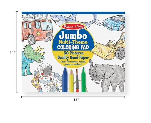 Melissa & Doug Jumbo 50-Page Kids' Coloring Pads 3-Pack - Animals, Vehicles, and Multi-Themed - FSC Certified Melissa & Doug