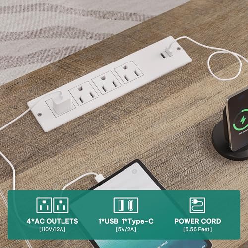 YITAHOME L Shaped Standing Desk with Power Outlets & LED Lights, 63" Farmhouse Electric Standing Desk Adjustable Height Sit Stand Corner Stand Desks with Drawers & Sliding Door, Grey Wash YITAHOME