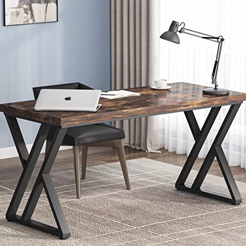 LITTLE TREE 55 Inch Large Simple Industrial Computer Desk Study Writing Table Home Office Workstation,Rustic Brown LITTLE TREE