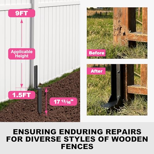IRONBARBIE Thickened Fence Post Repair Kit, Steel Fence Post Stakes, Anchor Ground Spike for Fix Broken 4x4/6x6 Wood Fence Post Support (Thicker ironbarbie