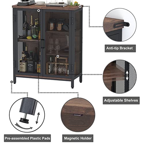 BON AUGURE Coffee Bar Cabinet with Storage & Doors, Small Liquor Cabinets for Home, Farmhouse Accent Buffet Sideboard Station for Kitchen, Dining Room, Entryway (Rustic Oak) BON AUGURE