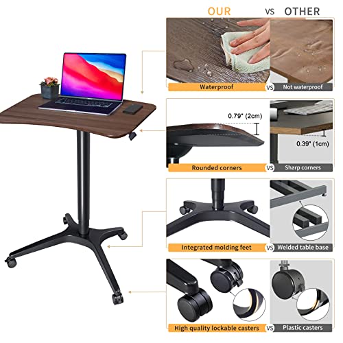 HAOOAH Pneumatic Adjustable Height Desk, Laptop Standing Desk, Rolling Sit-Stand Cart, Mobile Podium Portable Lectern for Home, Office& Classroom, 26" 19.3" Platform (29" to 46.9" H),Brown HAOOAH