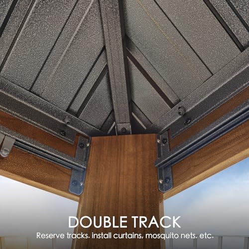 Kozyard Apollo 12’x12’ Hardtop Gazebo, Wooden Coated Aluminum Frame Canopy with Galvanized Steel Double Roof, Outdoor Permanent Metal Pavilion with Netting for Patio, Deck and Lawn (12ft x 12ft) Kozyard