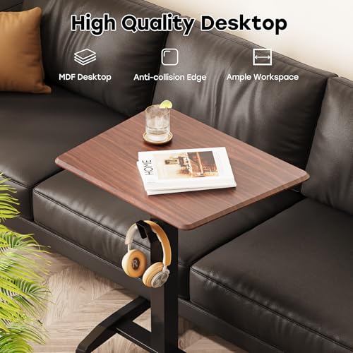 JOY worker Height Adjustable Rolling Laptop Desk with Shelf,Mobile Standing Desk,Pneumatic Mobile Laptop Table with Wheels for Couch Home Office School,Holds Up to 22lbs,Dark Walnut JOY worker