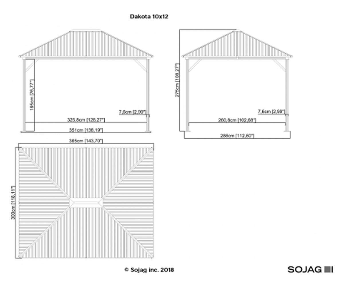 Sojag Outdoor 10' x 12' Dakota Hardtop Gazebo Outdoor Sun Shelter Sojag