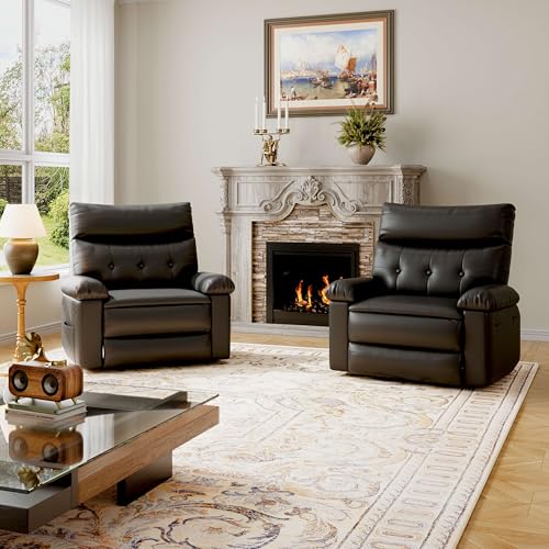 Garvee Oversized Recliner Chair - PU Leather Manual Recliner for Adults, Comfy Reclining Chair with Overstuffed Arms and Back, Side Pocket, Single Sofa for Living Room, Bedroom