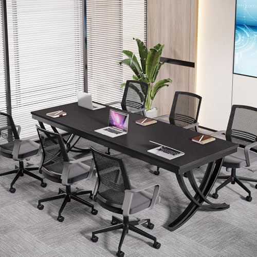 Tribesigns 6.5FT Conference Table for 6-8 People, 78 inch Long Rectangular Seminar Table with Strong Metal Frame, Business Furniture Boardroom Desk for Office Meeting Conference Room (4PCS, Black) Tribesigns