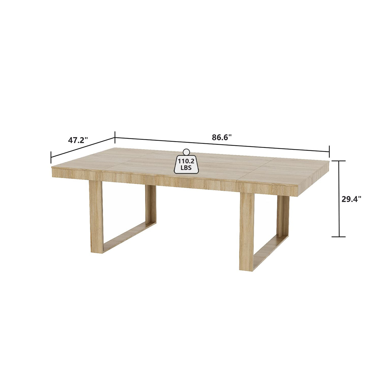 Hitow Dining Table for 8-10 People, 86.6-Inch Rectangular Wood Kitchen Table with Thicken Tabletop, Office Conference Room Table, Dining Room Living Room Table, Wood Color Hitow