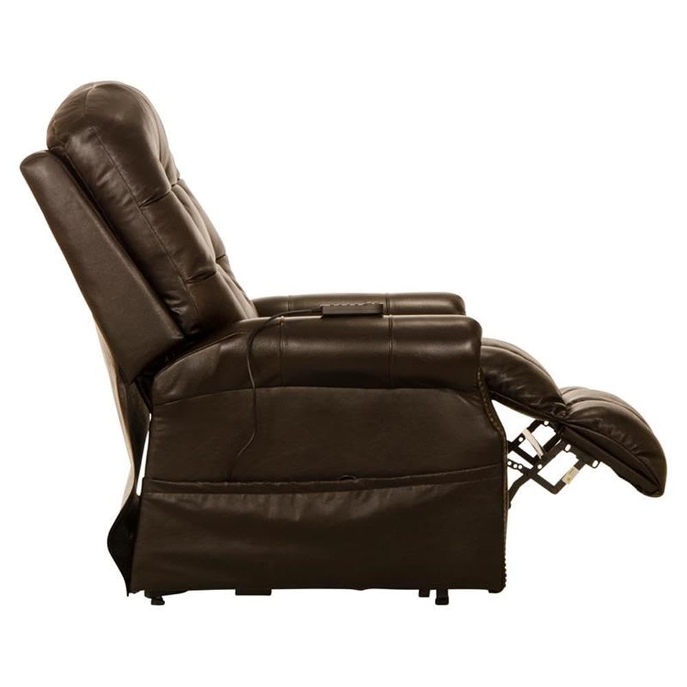 Catnapper Tyler Chocolate Brown Leather Power Lift Lay Flat Recliner with Heat & Massage Catnapper