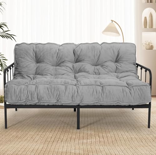 KOZIDO 8” Full Size Futon Mattress Sofa Bed, Extra Thick Foldable Floor Mattress, Shredded Foam Filling for Adults/Teens/Pets with No Assembly Needed, Frame Not Included - Grey KOZIDO