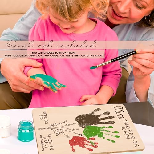 Personalized DIY Flower Handprint Wooden Sign Gifts for Nana & Mom, Customized Mother's Day Wood Wall Art Gift for Grandma & Mama Generic