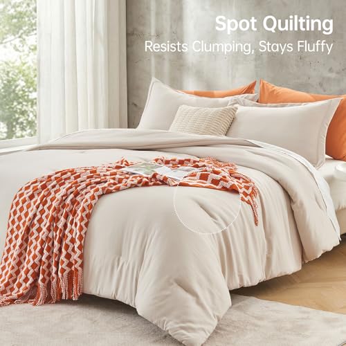 MUXHOMO Beige King Size Comforter Set, All Season Ultra Soft Down Alternative Bedding - 3 Piece Lightweight Bed Set Includes 1 Comforter (104"x90") and 2 Pillow Shams (20"x36") MUXHOMO