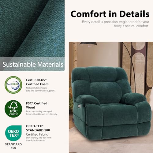 EONIX Dual Motor Zero Gravity Power Recliner Chair, 400lbs Lay Flat Recliner Sofa Chair, Independent Adjustable Footrest and Backrest, Cozy Padding and Cushion, SXXY007032, Forest Green