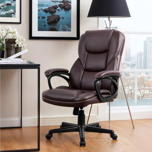 Furmax Office Executive Chair High Back Adjustable Managerial Home Desk Chair, Swivel Computer PU Leather Chair with Lumbar Support (Brown) Furmax