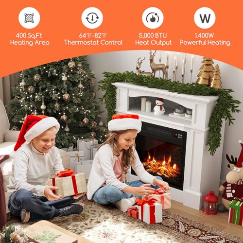 ORALNER 32” Electric Fireplace with Mantel, Package Wooden Firebox Surround Freestanding 18“ Fireplace Insert Heater w/ 3 Flame Effects, Remote & 6H Timer, Overheat Protection, 1400W (White) ORALNER