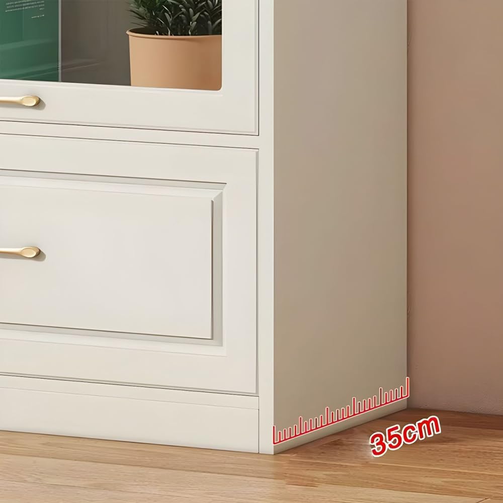 LITFAD Modern White Wooden Bookcase with Glass Doors & Drawer for Minimalist Storage LITFAD