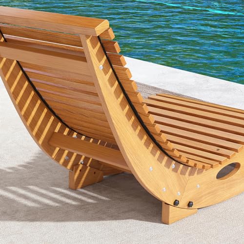 Outsunny Outdoor Rocking Chaise Lounge Chair, S Shape Wooden Rocking Chair with Slatted Seat and High Back, Rocking Patio Lounger for Porch, Backyard, Garden, Light Brown