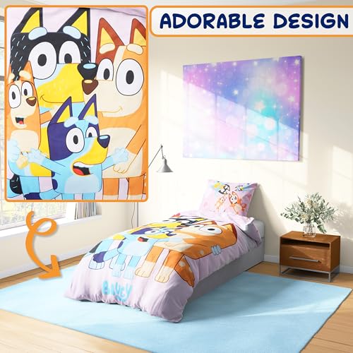 Get Trend Bluey Single Duvet Cover Set with Pillowcase for Boys, Girls, 53"x79", Soft Cotton Kids Bedding, Gifts for Kids (Multi Bluey) Get Trend