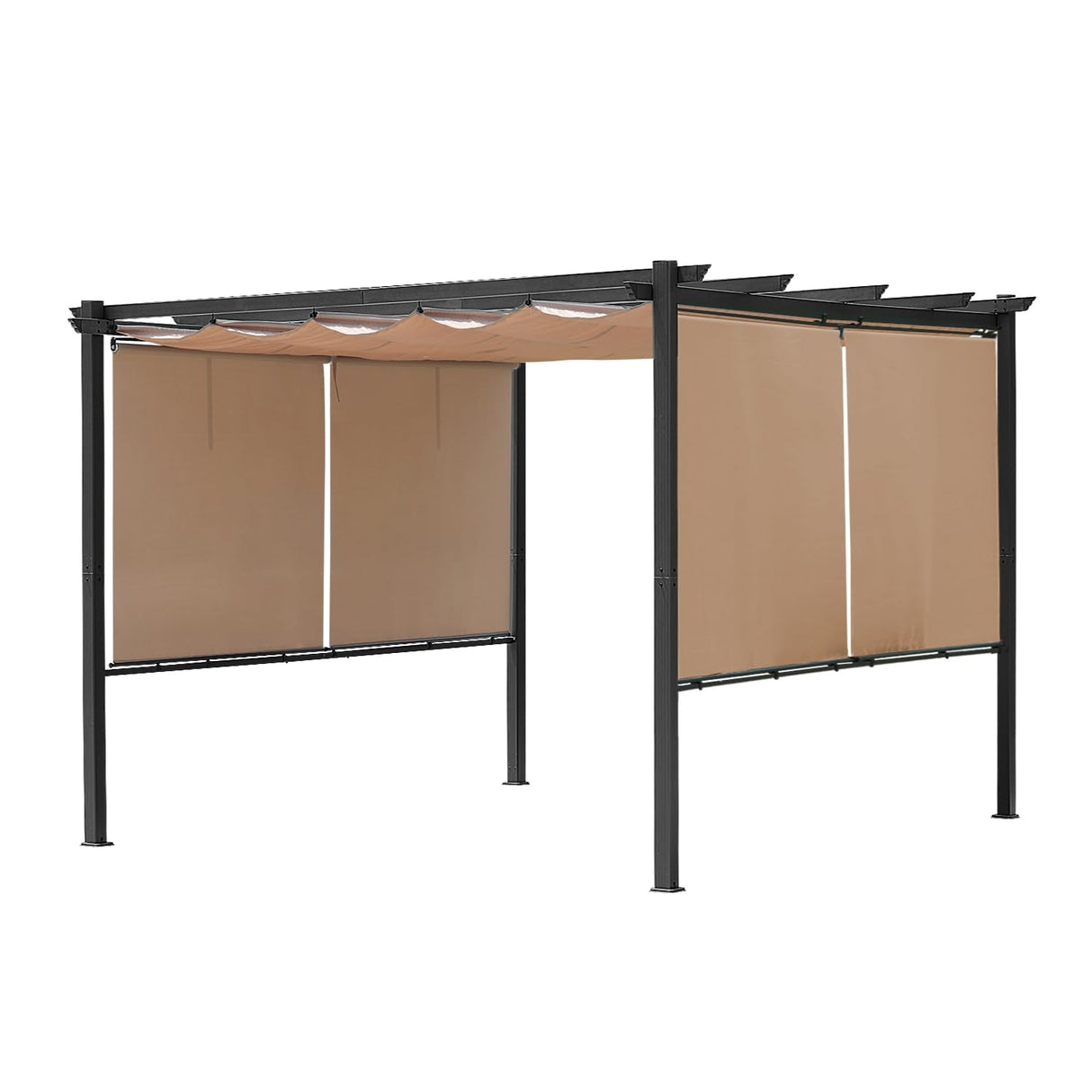 Aoodor 10 x 13 ft Outdoor Pergola with Retractable Canopy, Aluminum Frame, 4 Pieces Patio Sun Shade Shelter for Backyard, Deck - Brown Aoodor