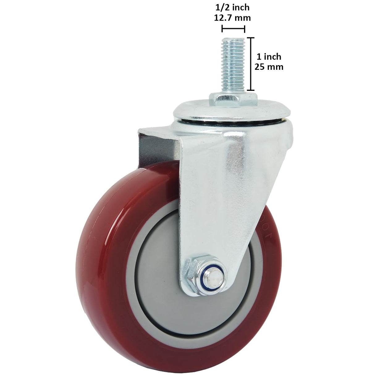 Finnhomy Swivel Caster Wheels 4 Inch Threaded Stem Casters Set of 4 Heavy Duty 1/2"-13 x 1 Anti-wear Polyurethane Industrial Castor Wheels for Cart/Furniture Load Bearing 2200 Lbs Smooth Casters Red Finnhomy