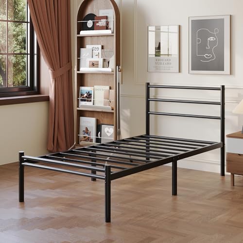Yicensen Twin Bed Frames with Headboard and Footboard, 14 Inch Metal Platform Twin Size Bed Frame with Steel Slat Support, No Box Spring Needed, Noise Free, Easy Assembly, Black Yicensen