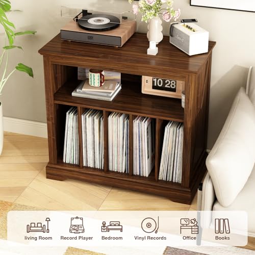 RowyPoey Large Farmhouse Record Player Stand, Turntable Stand with Vinyl Storage, Wood Record Holder Storage Cabinet Dispaly Shelf for Living Room, Bedroom, Office, Brown RowyPoey