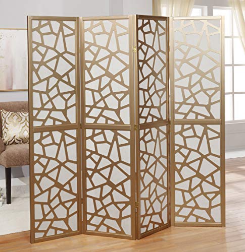 Roundhill Furniture Giyano 4 Panel Screen Room Divider, Gold Roundhill Furniture