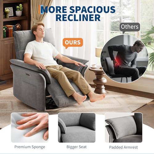 IDEALHOUSE Power Recliner Chair, 270 °Swivel Rocking Glider with USB Charging Port, Chenille Upholstered Fabric and Double-Layer Armrests, Nursery Chair for Living Room, Nursery(Gray)