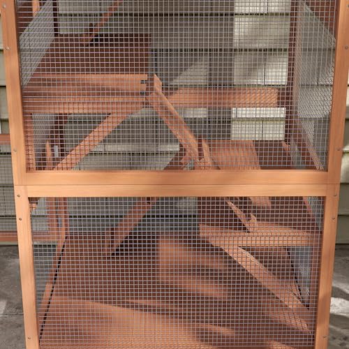 PawHut Catio, Outdoor Cat Enclosure House, Wooden Feral Cat Shelter on Wheels, Cat Cage with Hammock, Platforms Ramps, and Weather Protection Asphalt Roof, 34", Orange PawHut