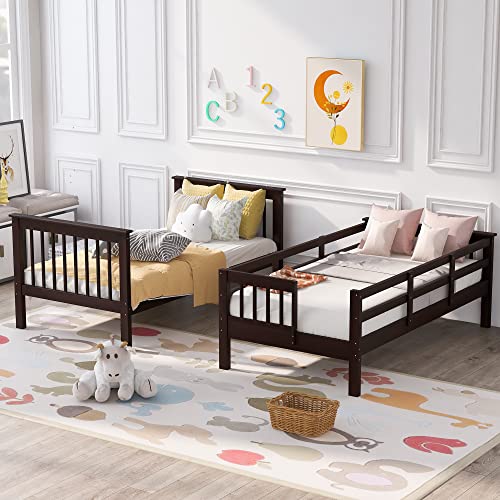 Ball & Cast Twin-Over-Twin Bunk Bed with Storage Ladder and Full-Length Guard Rail,Wood Bunkbed w/Slat Support,Space Saving,Bedframe Furniture for Student Dorms,Studio,Espresso Ball & Cast