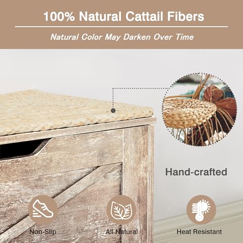 VECELO 43.3" Storage Bench, Entryway Shoe Ottoman, Farmhouse Style Bench with Handwoven Cushion and Metal Safety Hinges for Bedroom, Living Room, Entryway, Wood VECELO
