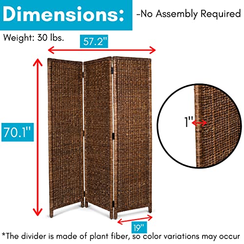 BIRDROCK HOME 3 Panel Seagrass Room Divider - Brown Wash - Folding Sections - Partition Screen - Hand Woven Abaca - Home Decor BIRDROCK HOME
