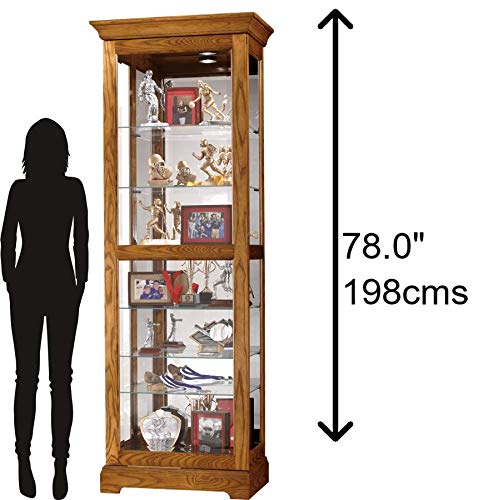 Howard Miller Moorland Curio Cabinet – Lighted Wooden Curio Cabinet with Adjustable Shelves Mirrored Back Locking Beveled Glass Door No Reach Interior Light Switch Quality Office & Home Decor Howard Miller