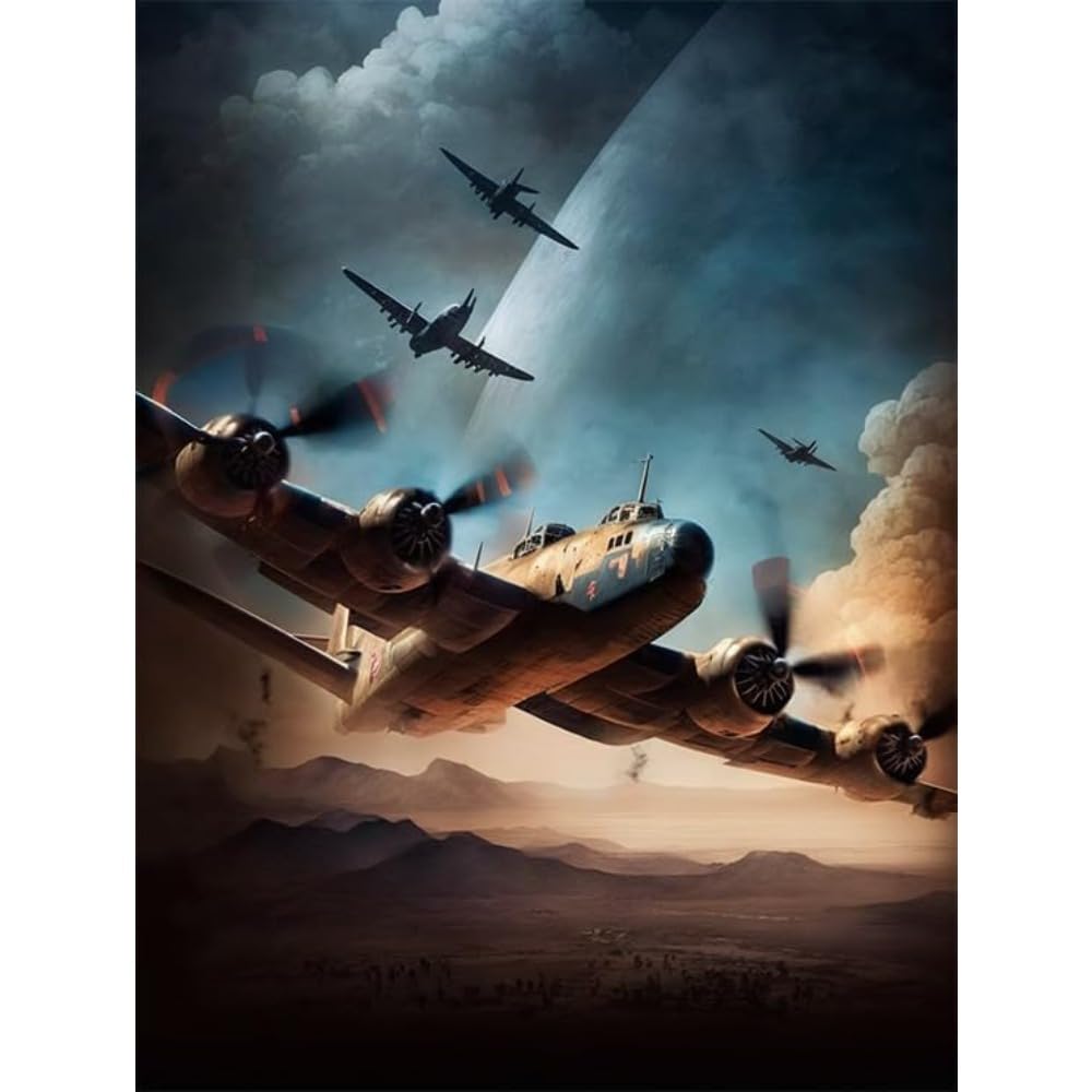 ZZHHJY WWII Bomber Diamond Painting for Adults, 5D Airplane Full Drill Diamond Art Kit, DIY Airplane Gem Painting Set, for Room Decor Bedroom Decor Gifts (16x20 in) ZZHHJY