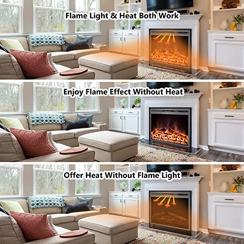 Kentsky Electric Fireplace, 25" Electric Fireplace Inserts, Recessed Fireplace Heater with Remote Control, Adjustable Flame Colors, Timer&Overheating Protection, 750/1500W Kentsky
