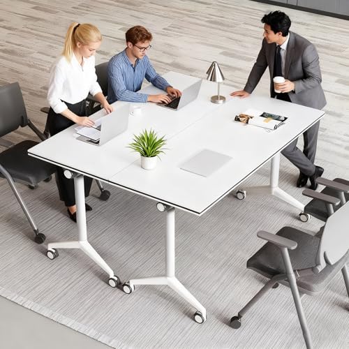 BTTBAOM White Folding Conference Table Bussiness Conference Room Tables with Flip-Top Design & Silent Wheels Portable for Trainings Offices Seminar Rooms (2pack, 47.3" D X 23.6" W X 29.5" H) BTTBAOM